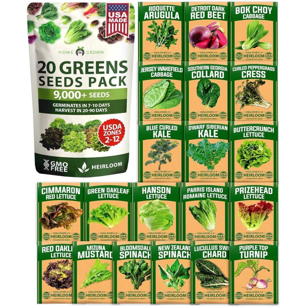 imageHOME GROWN 10 Herb Seeds for Planting 3000 NonGMO Heirloom Seeds  Extra Large Variety Pack Herb Kit  Indoor Outdoor ampamp Hydroponic  Culinary Seed Set  Grow Your Own Herbs  Gift for Beginners20Pack Greens