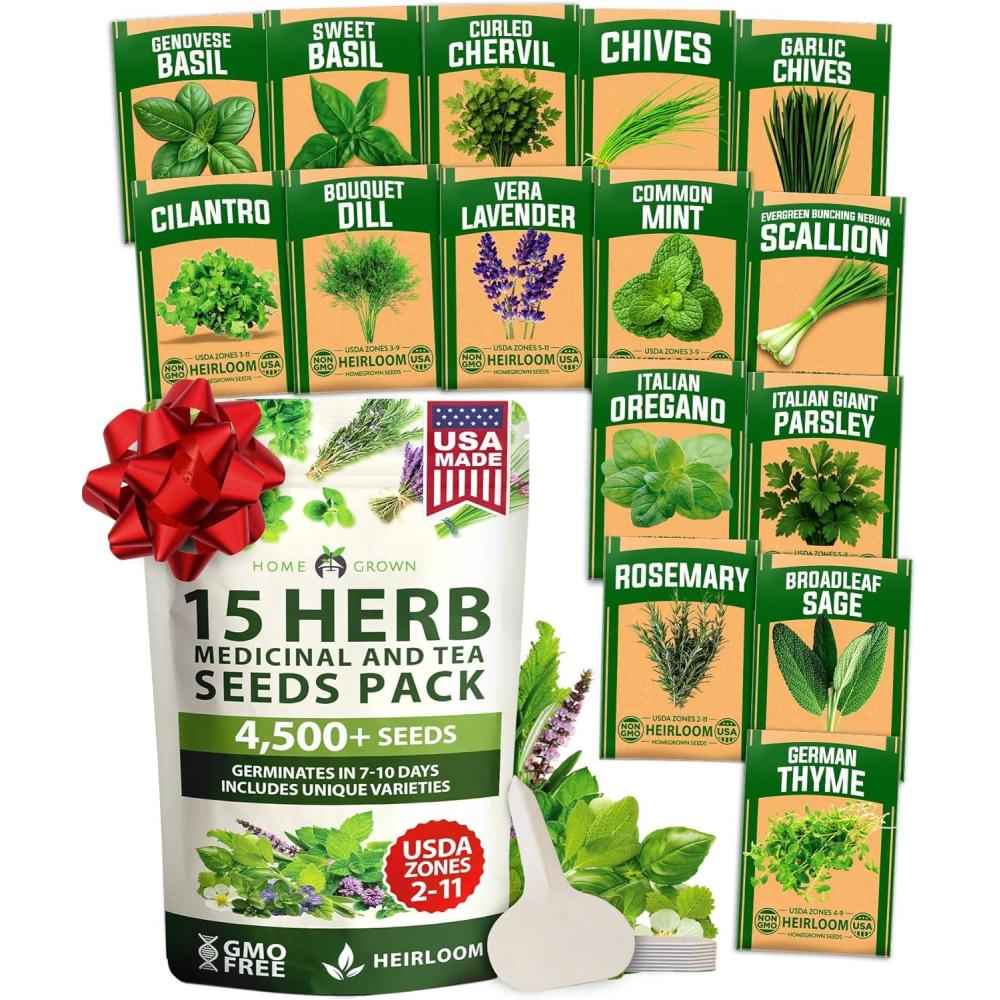 imageHOME GROWN 10 Herb Seeds for Planting 3000 NonGMO Heirloom Seeds  Extra Large Variety Pack Herb Kit  Indoor Outdoor ampamp Hydroponic  Culinary Seed Set  Grow Your Own Herbs  Gift for Beginners15Pack