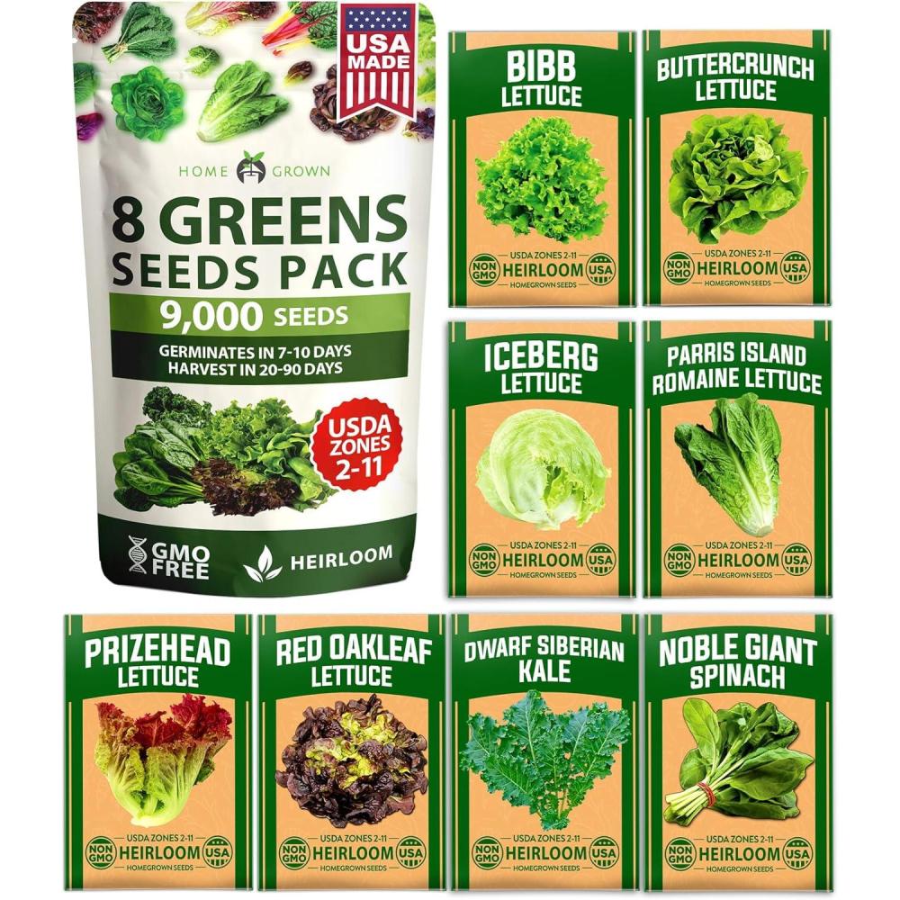 imageHOME GROWN 10 Herb Seeds for Planting 3000 NonGMO Heirloom Seeds  Extra Large Variety Pack Herb Kit  Indoor Outdoor ampamp Hydroponic  Culinary Seed Set  Grow Your Own Herbs  Gift for Beginners8Pack Greens