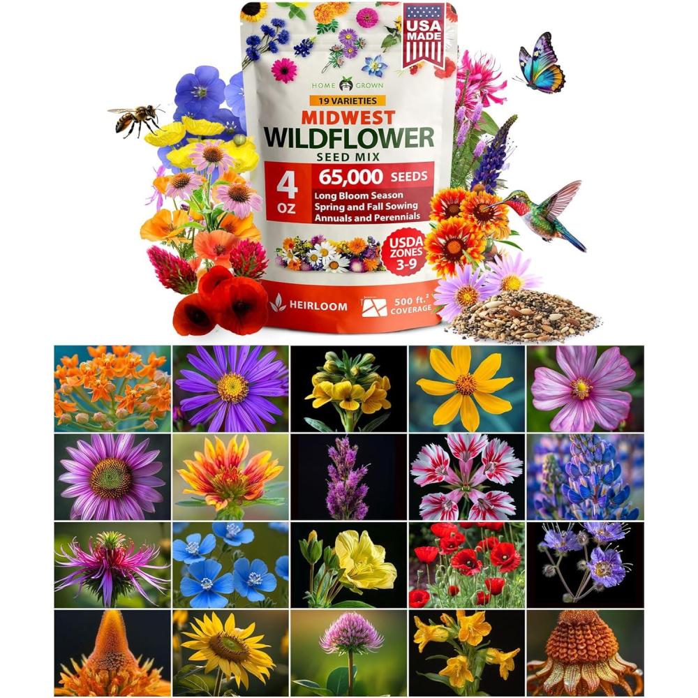 imageHOME GROWN 131200 Pure Wildflower Seeds Premium Texas Flower Seeds 3 Oz Perennial Garden Seeds for Birds ampamp Butterflies Wild Flowers Bulk Perennial 22 Varieties Flower Seed for Planting4 oz