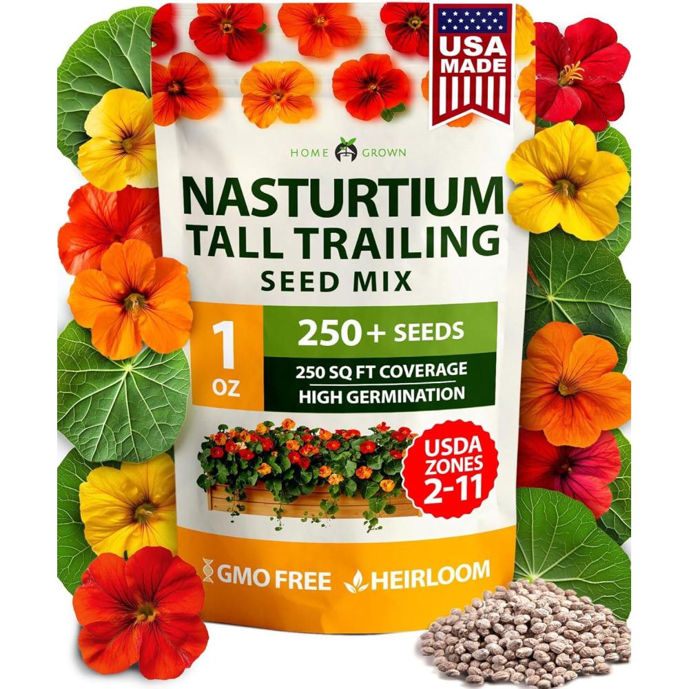 imageHOME GROWN German Chamomile Seed Pack 2280 Non GMO Heirloom Seeds for Planting for Sustainable Gardens and Soothing Medicinal Herbal Teas Matricaria chamomillaNasturtium