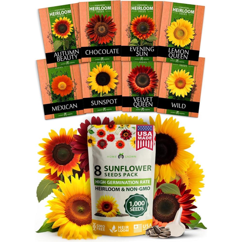 imageHOME GROWN German Chamomile Seed Pack 2280 Non GMO Heirloom Seeds for Planting for Sustainable Gardens and Soothing Medicinal Herbal Teas Matricaria chamomilla8 Varieties Sunflower