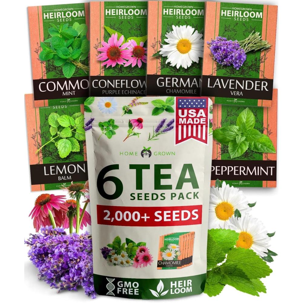 imageHOME GROWN Mint Seeds Variety Pack  600 Heirloom NonGMO USA Peppermint Spearmint ampamp More  Herb Seeds for Planting Indoor Outdoor Garden  Fresh Mint for Tea ampamp CookingTea Herb 6Pack