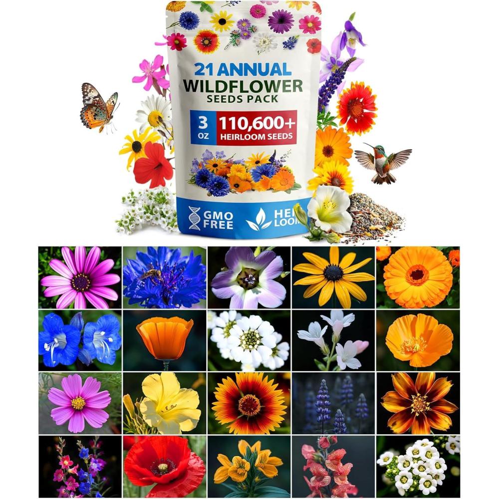 imageHOME GROWN Wildflower Seeds Mix  49100 2oz Bulk Mix 21 Varieties Wild Flower  Bee and Butterfly Garden Pack  Native Annual Flowers for Planting for Your Garden21 Varieties Annual 3 oz