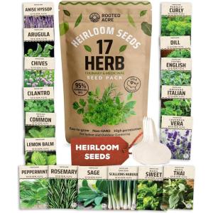 17 Herb Culinary Seed Vault – 5200+ Heirloom Seeds for Indoor/Outdoor or Hydroponic Gardens – High Germination | Cilantro, Mint, Chives, Basil, Parsley & More