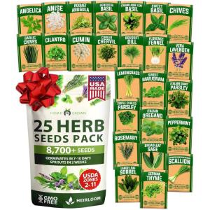 HOME GROWN 10 Herb Seeds for Planting 3,000+ Non-GMO Heirloom Seeds | Extra Large Variety Pack Herb Kit – Indoor Outdoor & Hydroponic | Culinary Seed Set | Grow Your Own Herbs | Gift for Beginners(25-Pack)