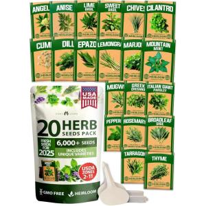 HOME GROWN 10 Herb Seeds for Planting 3,000+ Non-GMO Heirloom Seeds | Extra Large Variety Pack Herb Kit – Indoor Outdoor & Hydroponic | Culinary Seed Set | Grow Your Own Herbs | Gift for Beginners(20-Pack)
