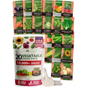 HOME GROWN 10 Herb Seeds for Planting 3,000+ Non-GMO Heirloom Seeds | Extra Large Variety Pack Herb Kit – Indoor Outdoor & Hydroponic | Culinary Seed Set | Grow Your Own Herbs | Gift for Beginners(20-Pack Veggies)