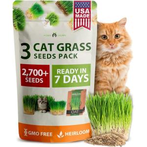 HOME GROWN 3 Cat Grass Seed Mix 2700 + Non-GMO Heirloom Oat, Alfalfa & Cat Grass Seeds | Indoor Pet Grass for Cats | High-Germination Greens for Hairball Control, Digestion, and Chewing Enrichment