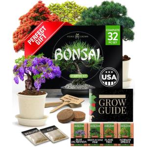 HOME GROWN Bonsai Tree Kit – 6 Heirloom Varieties with Unique Pots – DIY Bonsai Starter Kit for Adults & Beginners – Christmas Gift for Men Women Gardeners Plant Lovers – Indoor Growing Kit(Bonsai Garden Kit)