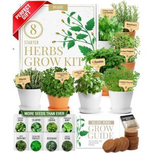 HOME GROWN Herb Garden Planter Indoor Kit – Unique Christmas Gift for Adults, Men, & Women – Grow 4 Heirloom Herb Seeds on Kitchen Window – Beginner DIY Craft & Hobby Gardening Gift for Plant Lovers(Deluxe Herb Grow Kit)