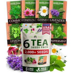 HOME GROWN Mint Seeds Variety Pack – 600+ Heirloom Non-GMO USA Peppermint, Spearmint & More – Herb Seeds for Planting Indoor Outdoor Garden – Fresh Mint for Tea & Cooking(Tea Herb 6-Pack)