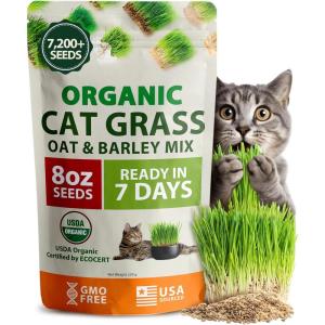 HOME GROWN Organic Cat Grass Seeds Pack 8oz – 7200 Non GMO Heirloom Oat & Barley Grass Seeds for Indoor Cats – High Germination Hairball Relief, Pet Grass Ready in 7Days