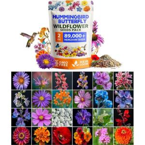 HOME GROWN Premium Wildflower Seeds Bulk Mix (2oz) – 59,300+ Seeds with 19 Varieties for Pollinators – Wild Flower Seed for Bees, Butterflies – Perennial & Annual Throw and Grow Seed Mix(Hummingbird Lite (2oz))