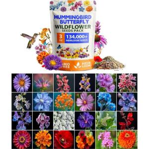 HOME GROWN Premium Wildflower Seeds Bulk Mix (2oz) – 59,300+ Seeds with 19 Varieties for Pollinators – Wild Flower Seed for Bees, Butterflies – Perennial & Annual Throw and Grow Seed Mix(3 oz Hummingbird & Butterfly)