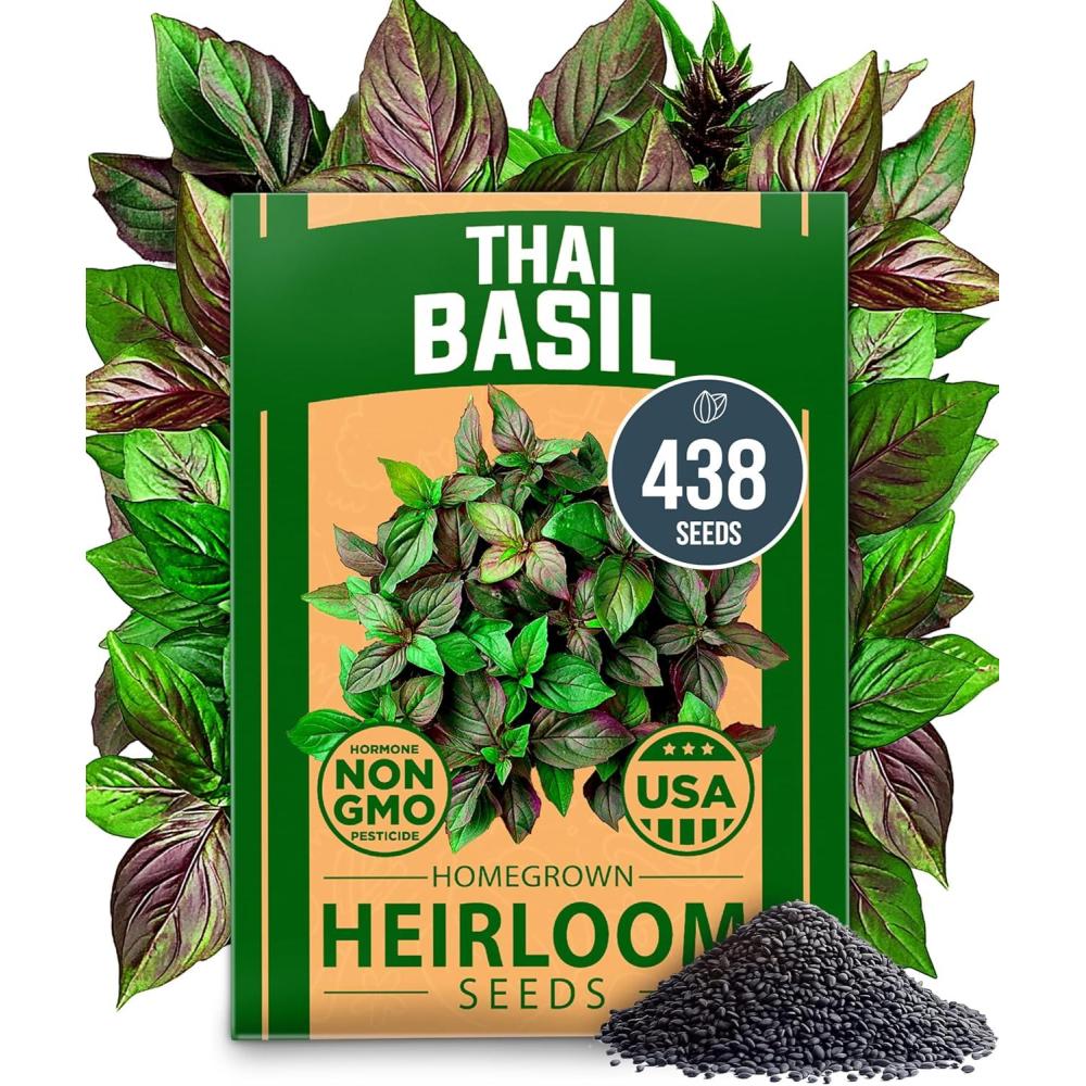 image:imageHOME GROWN Non GMO Genovese Basil Seeds Pack 1750 High Germination Heirloom Seeds Ocimum basilicum Herb Seeds for Planting Indoor amp Outdoor Gardening for Culinary UseThai Basil