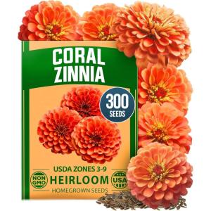 HOME GROWN Coral Zinnia Seeds (1g) – 600 Zinnia elegans Annual Flower Seeds for Planting Outdoors – Heat Tolerant Easy Summer Flowers to Plant – Herb Seed Companion for Pollinator Garden Beds for 2026(Zinnia Coral 1pk)