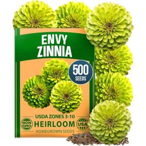 HOME GROWN Envy Zinnia Seeds (1g) – 1000 Rare Lime Green Annual Zinnia Flower Seeds for Planting, Fast-Growing Heat-Loving Variety, Premium Herb Seeds Garden Companion for 2026 Blooms (Zinnia elegans)(Zinnia Envy 1pk)