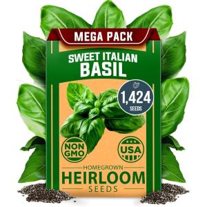 HOME GROWN Non GMO Genovese Basil Seeds Pack 1,750+ High Germination Heirloom Seeds (Ocimum basilicum) Herb Seeds for Planting Indoor & Outdoor Gardening, for Culinary Use(Italian Basil)