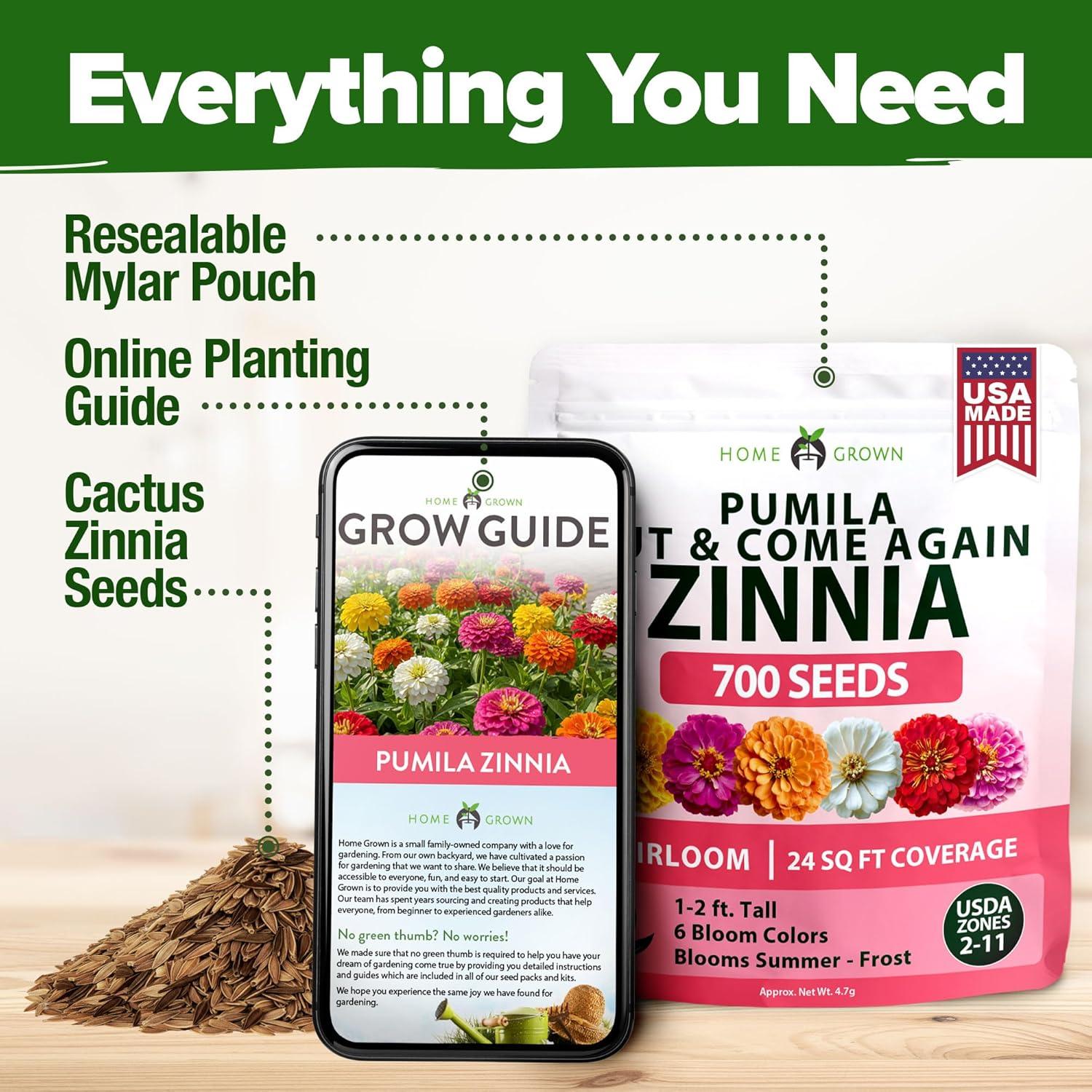 image:imageHOME GROWN Dwarf Zinnia Seeds Mix  700 Pumila Zinnias Seeds for 2026  Zinna Flower Seed for Planting Outdoors  Colorful Cut Annual Flowers for Summer Gardens amp Containers Zinnia elegans