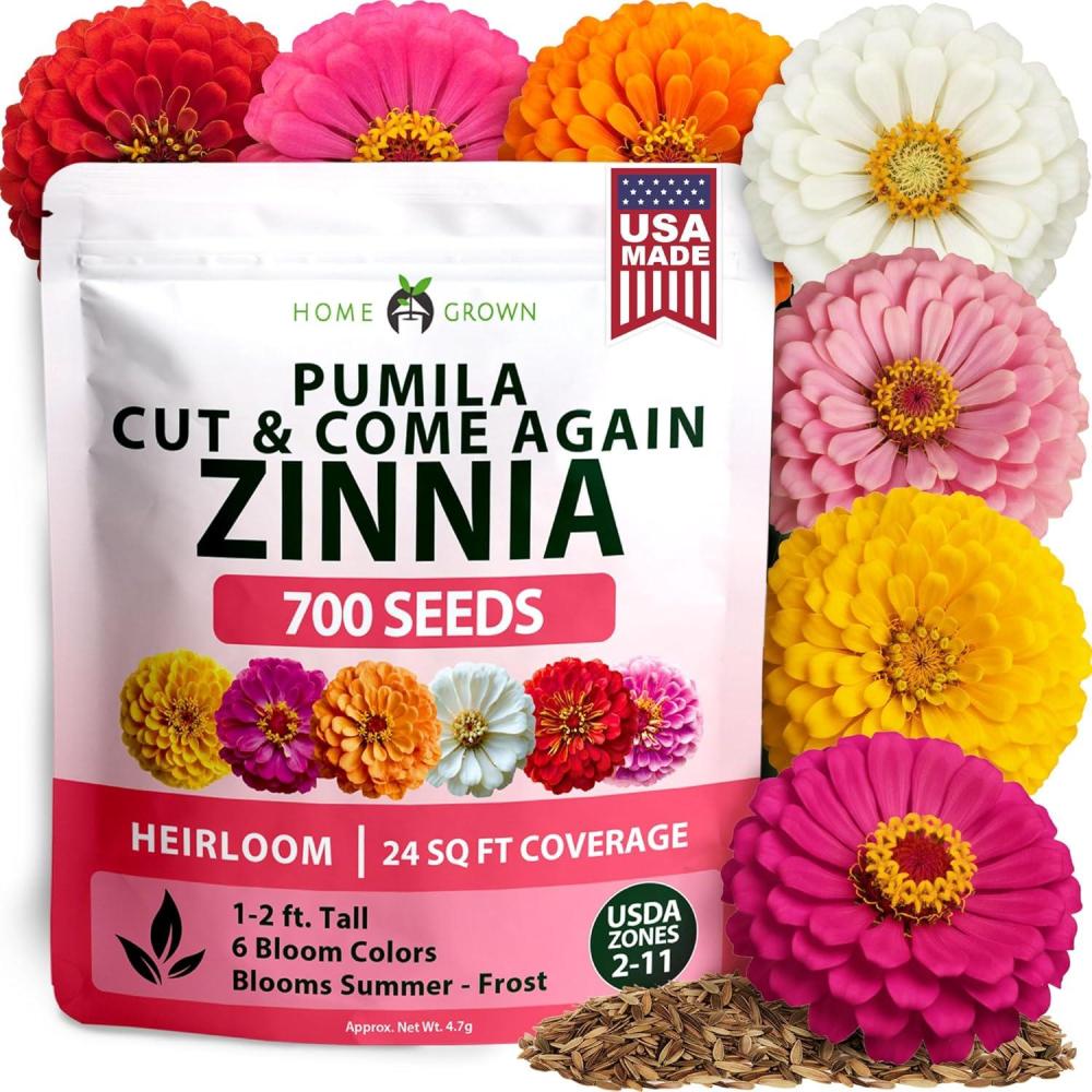 image:imageHOME GROWN Dwarf Zinnia Seeds Mix  700 Pumila Zinnias Seeds for 2026  Zinna Flower Seed for Planting Outdoors  Colorful Cut Annual Flowers for Summer Gardens amp Containers Zinnia elegans