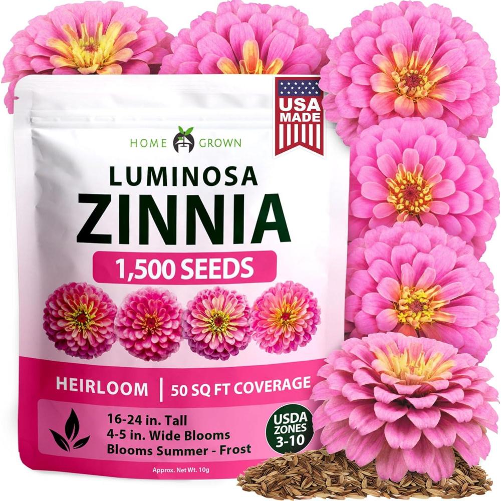 image:imageHOME GROWN Pink Zinnia Seeds  1500 Luminosa Zinnias Easy to Grow Annual Flower Seeds for Planting Outdoors for 2026 Fast Blooming Heat Tolerant Herb Seed Garden Companion Zinnia elegans