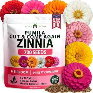 HOME GROWN Dwarf Zinnia Seeds Mix – 700 Pumila Zinnias Seeds for 2026 | Zinna Flower Seed for Planting Outdoors | Colorful Cut Annual Flowers for Summer Gardens & Containers (Zinnia elegans)