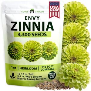 HOME GROWN Envy Zinnia Seeds (1g) – 4300 Rare Lime Green Annual Zinnia Flower Seeds for Planting, Fast-Growing Bulk Variety, Premium Herb Seeds Garden Companion for 2026 Blooms (Zinnia elegans)