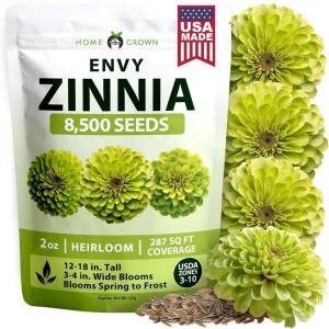 HOME GROWN Envy Zinnia Seeds (2oz) – 8500 Rare Lime Green Annual Zinnia Flower Seeds for Planting, Fast-Growing Bulk Seed Variety, Premium Garden Companion for 2026 Bloom (Zinnia elegans)