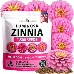 HOME GROWN Pink Zinnia Seeds – 1500 Luminosa Zinnias, Easy to Grow Annual Flower Seeds for Planting Outdoors for 2026, Fast Blooming, Heat Tolerant Herb Seed Garden Companion (Zinnia elegans)