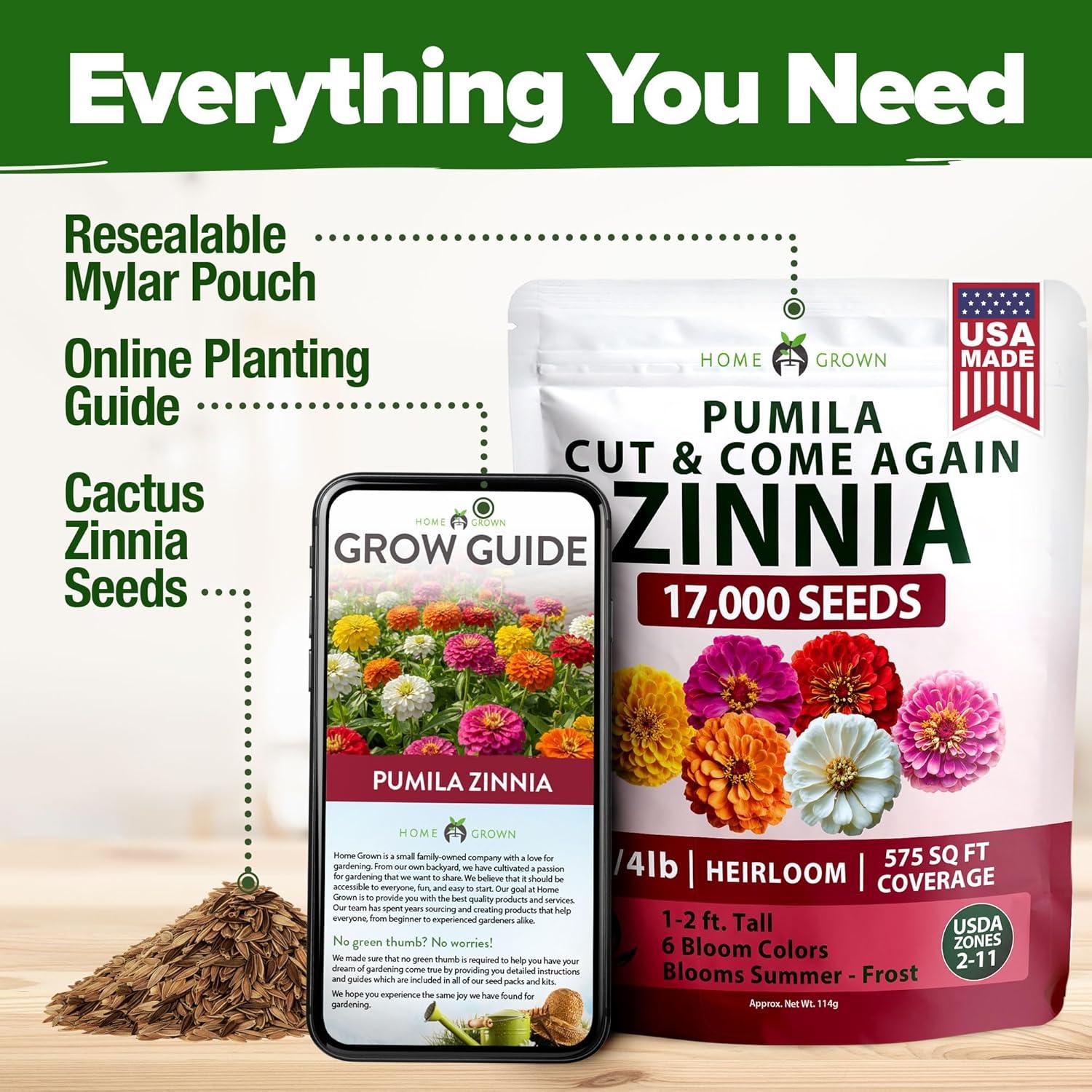 image:imageHOME GROWN Dwarf Zinnia Seeds Mix  17000 Pumila Zinnia Seeds for 2026  Zinnia Flower Seeds for Planting Outdoors  Bulk Colorful Cut Annual Flowers for Summer Gardens amp Containers Zinnia elegans