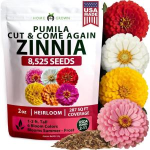 HOME GROWN Dwarf Zinnia Seeds Mix – 8525 Pumila Zinnia Seeds for 2026 (2oz) | Zinnia Flower Seeds for Planting Outdoors | Colorful Cut Annual Flowers for Summer Gardens & Containers (Zinnia elegans)