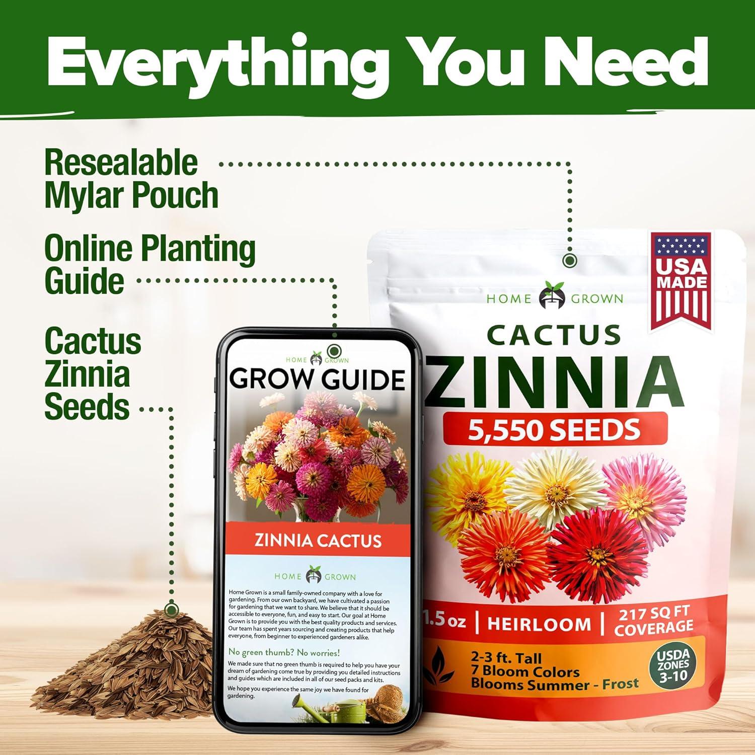 image:imageHOME GROWN Zinnia Cactus Mix Seeds 5550 Flower Seeds for Spring Planting Outdoors 2026 Large Zinnia Flower Seed Easy Grow Garden amp Cut Flowers Zinnia elegans