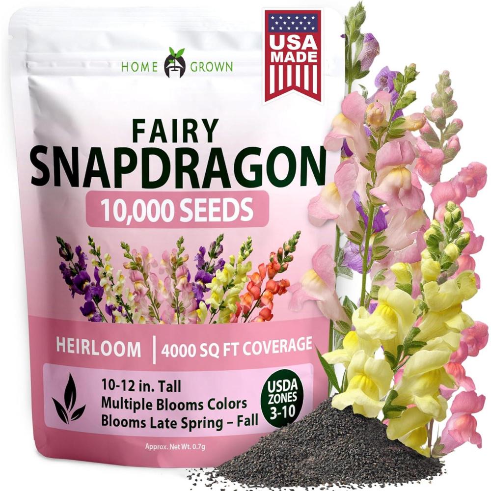 image:imageHOME GROWN Snapdragon Fairy Seeds  10000 Snapdragon Seeds for Spring Planting 2026 Dwarf Plants Long Blooming Flower Seed for Garden Beds Pollinator Friendly Antirrhinum Majus