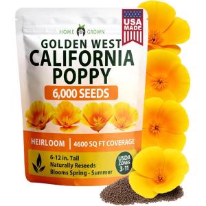 HOME GROWN California Poppy Golden West Seeds, 6000 Spring Flower Seeds for Planting 2026, Perennial Poppy Seed for Planting Outdoors, Herb Seeds (Eschscholzia californica)